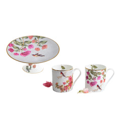 Bougainvillea Mini Cake Stand & 2 Mugs