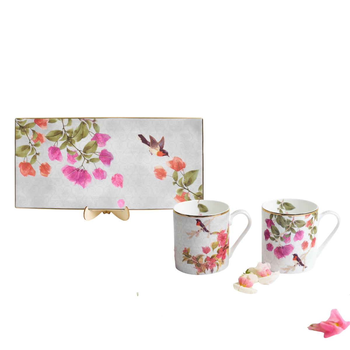 Bougainvillea Rectangle Platter & 2 Mugs