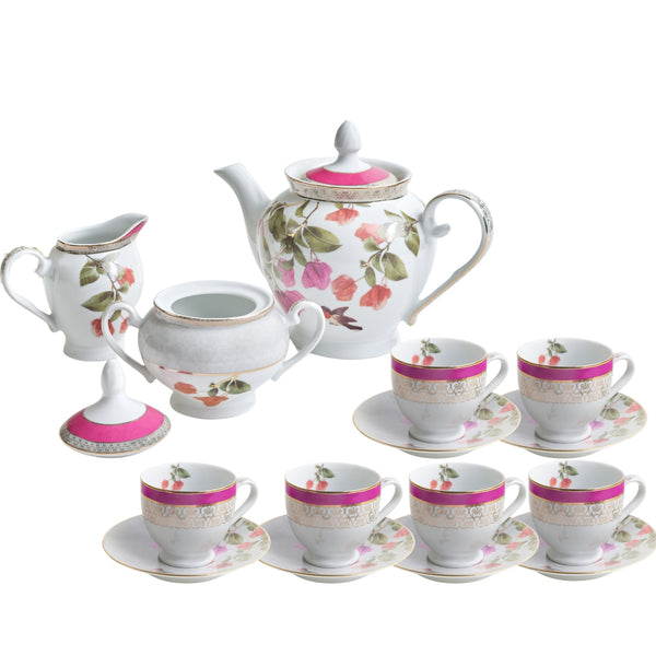 Bougainvillea Tea Set & 6 Round Cup & Saucer