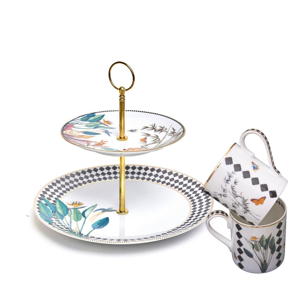 Tropical Cake Stand & 2 Coffee mugs