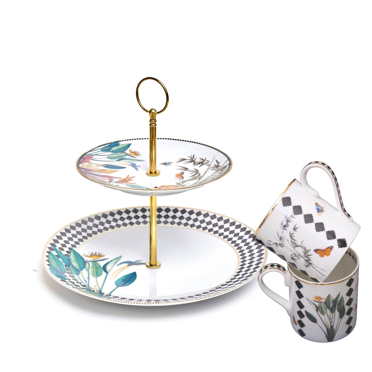 Tropical Cake Stand & 2 Coffee mugs