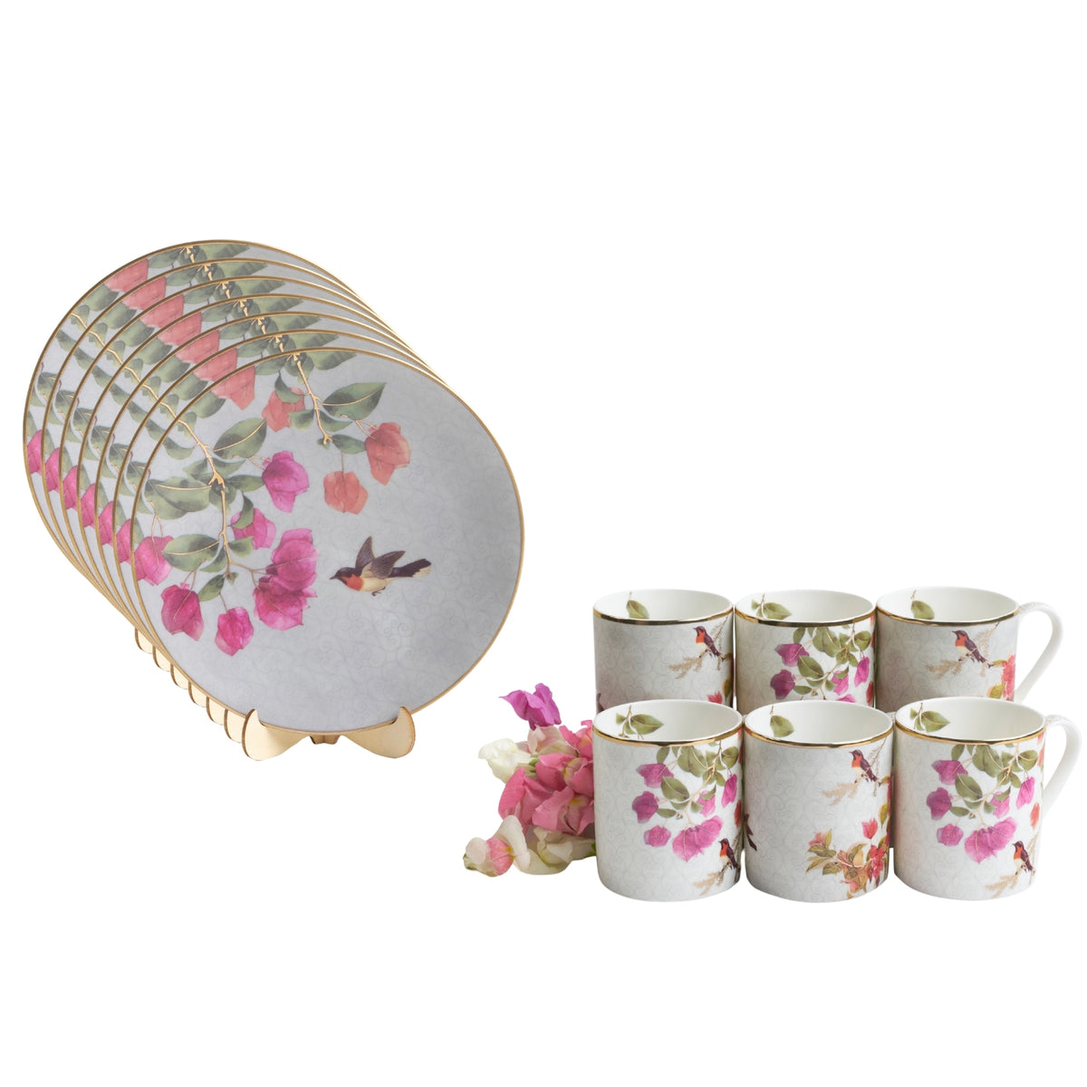 Bougainvillea 6 Coffee Mugs & 6 Snack Plates