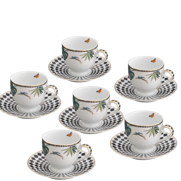 Tropical 6 Round Cups & Saucers