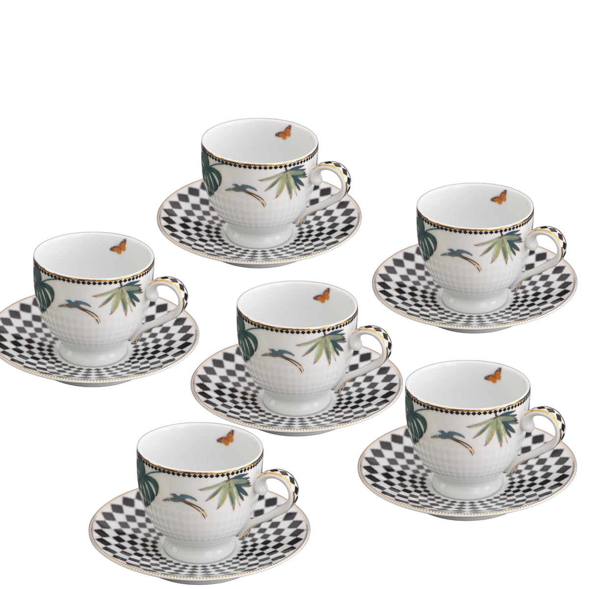 Tropical 6 Round Cups & Saucers