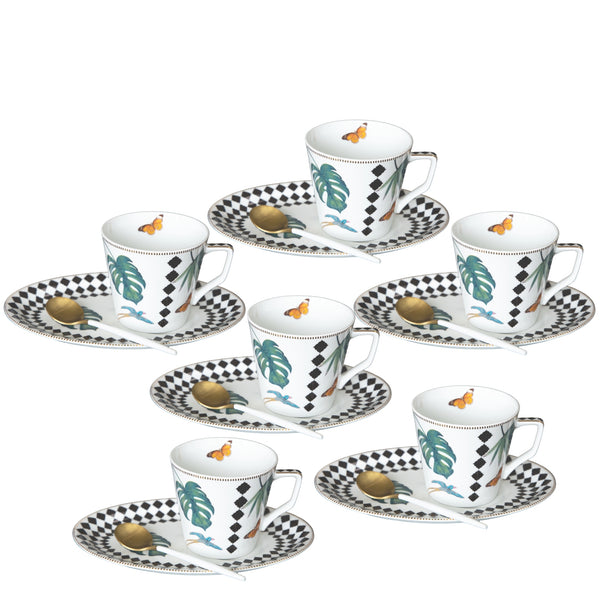 Tropical 6 Oval Cups & Saucers