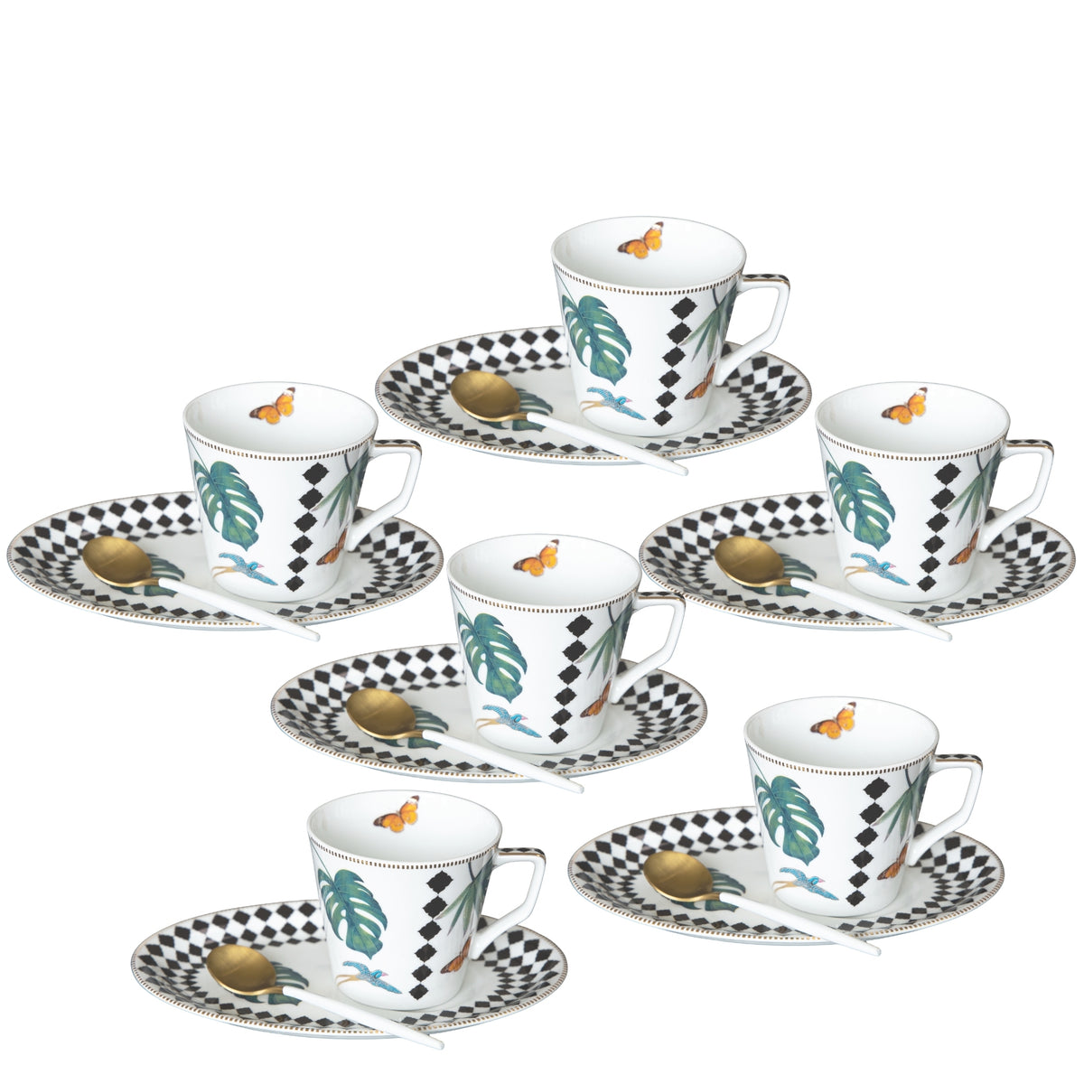 Tropical 6 Oval Cups & Saucers