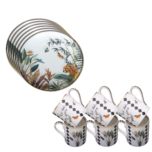 Tropical 6 Mugs & 6 Snack Plates