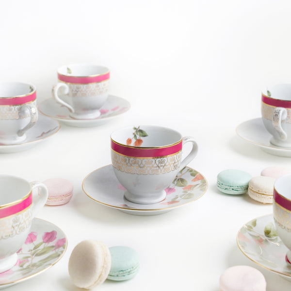 Bougainvillea Round Cup & Saucer - Set of 6