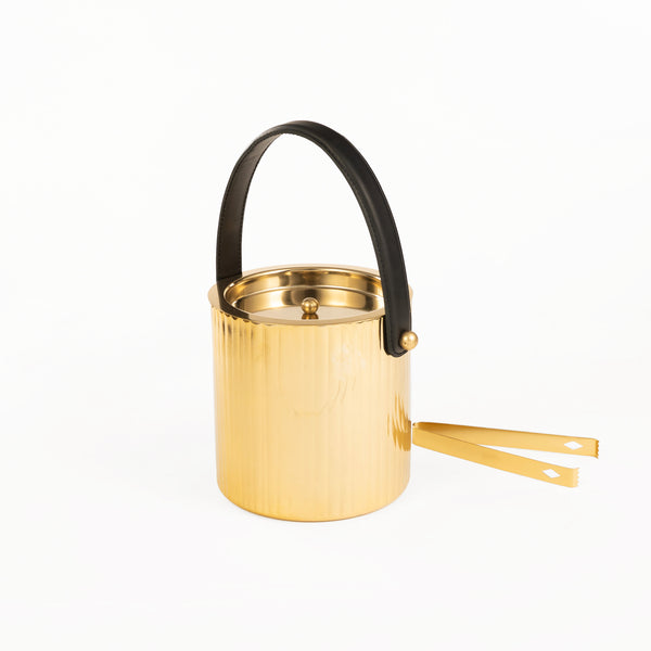 Fluted Leather Ice Bucket with Tong