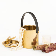 Fluted Leather Ice Bucket with Tong
