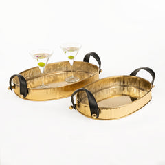 Fluted Leather Tray Large - Set of 1
