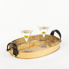 Fluted Leather Tray Large - Set of 1