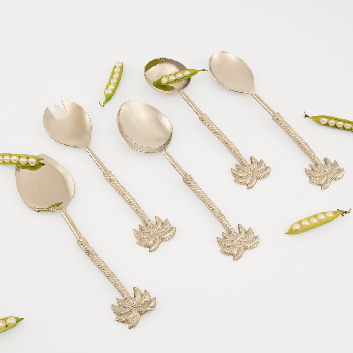 Silver Palm Tree Serving Spoons - Set of 5