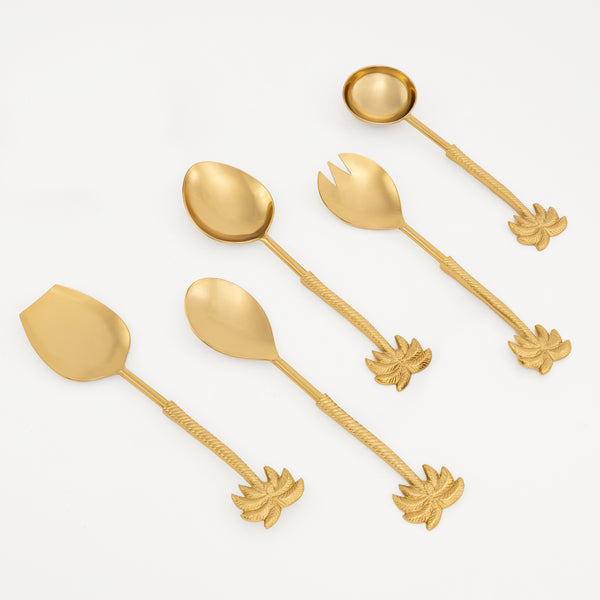 Gold Palm Tree Serving Spoons - Set of 5