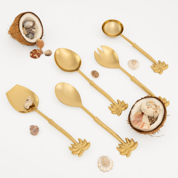 Gold Palm Tree Serving Spoons - Set of 5