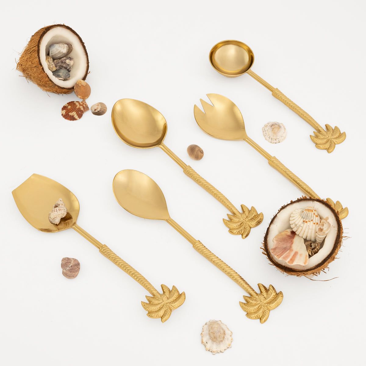 Gold Palm Tree Serving Spoons - Set of 5